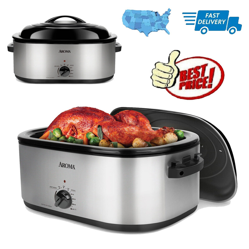 22 Qt Electric Roaster Oven Stainless Steel with Self-Basting Lid Slow Cooker US