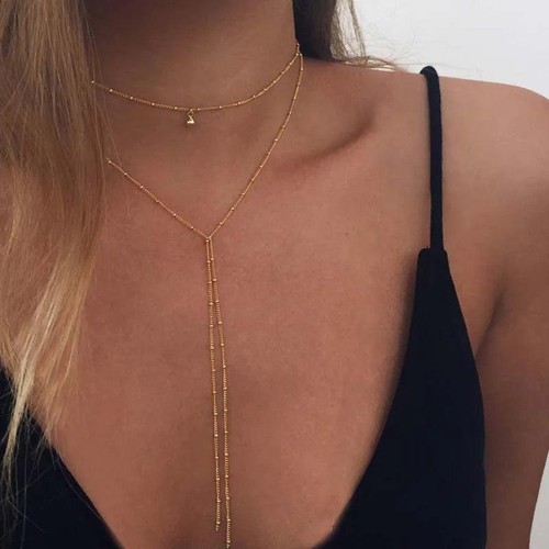 2026 Gold Silver Chain Choker Necklace Women Metal Beads Tassel Jewelry Gift