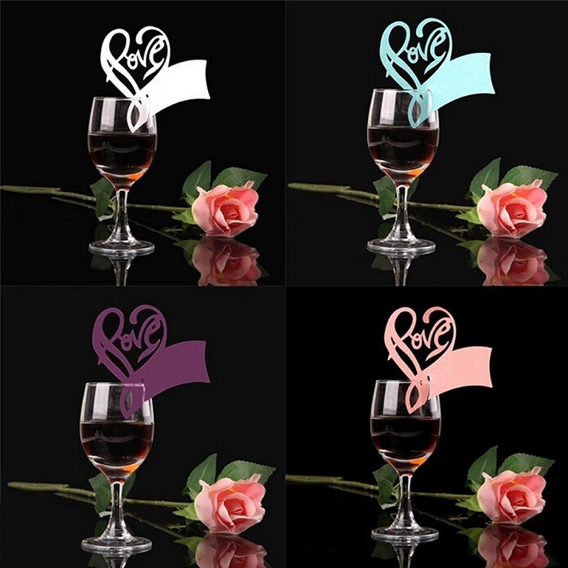 20/50/100 ROSA Platzkarten Tischkarten Glas Namenkarte Herz Hochzeit