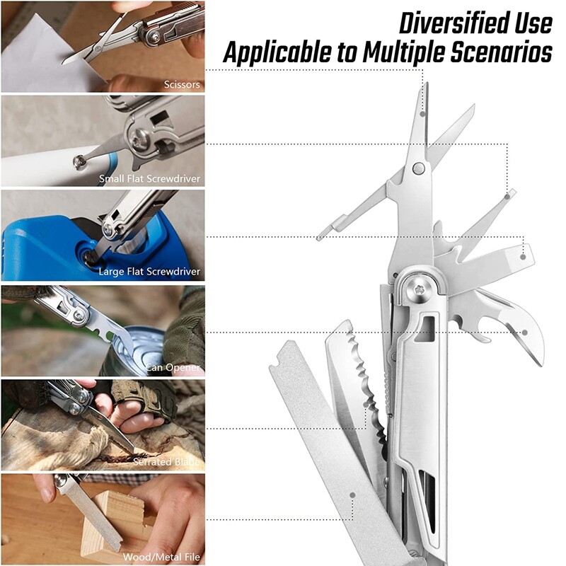 Flissa 16 In 1 Multi Tool Pliers Portable Survival Outdoor Compact Folding Knife