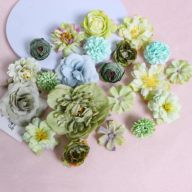 21PCS Artificial Silk Flower Headdress Fake Flowers Material Hairpin Accessory