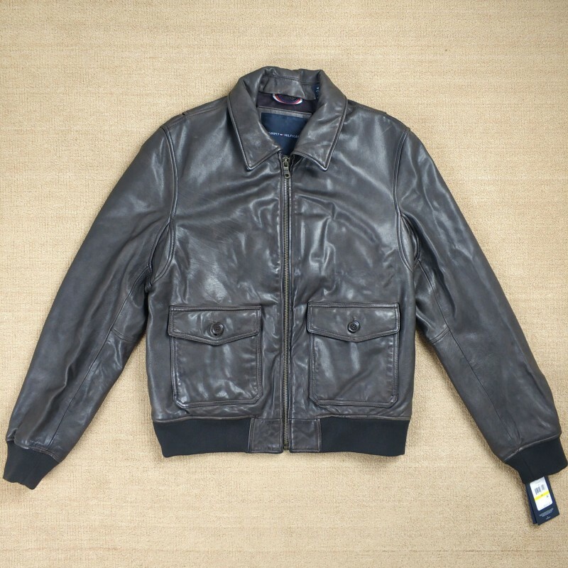 Pre-owned Tommy Hilfiger Men's Genuine Leather Aviator Bomber Jacket Brown S L Xl Xxl