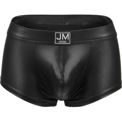 Jockmail Brand High Reflective Faux Leather Boxer Briefs Men's Stage Underwear