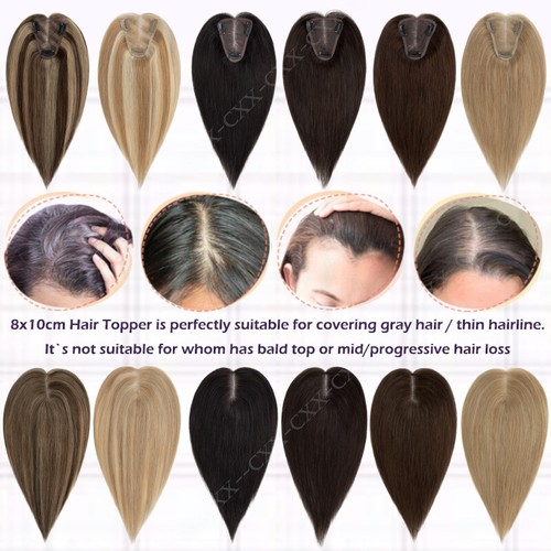 Free Part Lace Clip in Top REAL Human Hair Topper Toupee Piece Women Hairpiece A