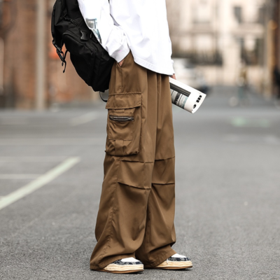 Men Cargo Pants Retro Straight Leg Trousers Work Hip Hop Loose Casual  Streetwear