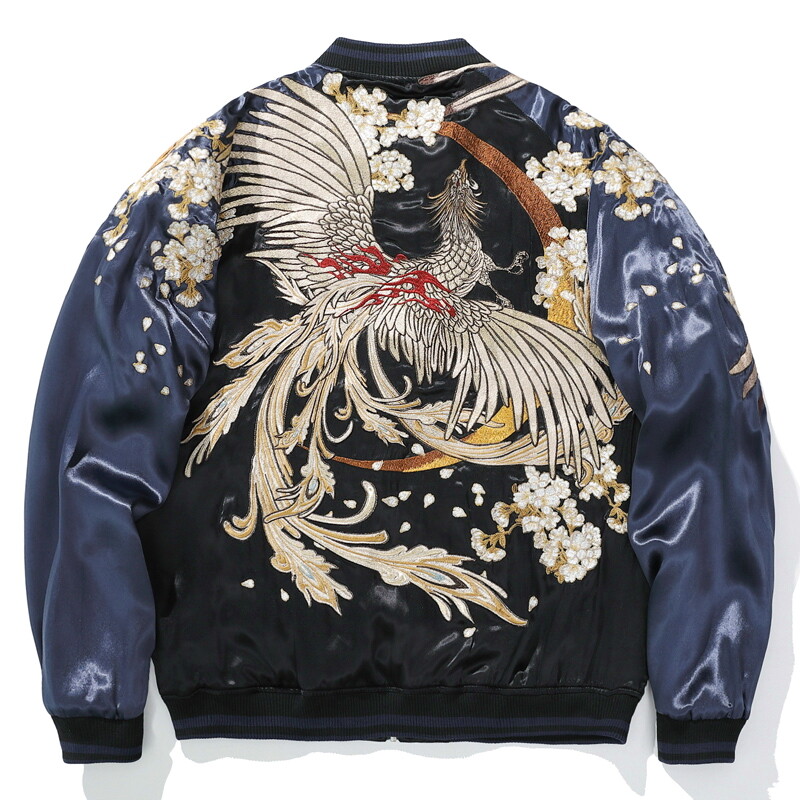 Mens Souvenir Jacket Japanese Pattern Embroidery Tiger Phoenix