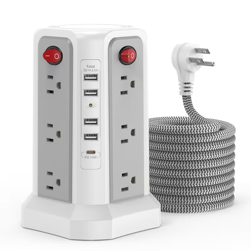 Level 4 Upgraded Power Strip Tower 16 AC Outlets 5 USB Ports USB-C Surge Protect