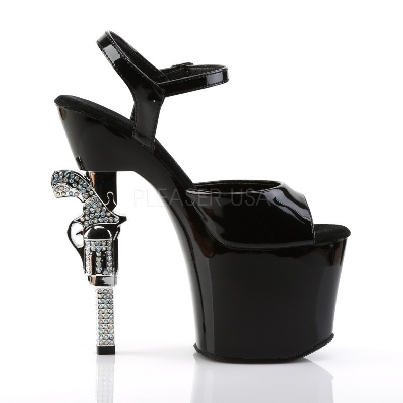 PLEASER PLEASER REVOLVER-709 PLATEAU SANDALETTE SCHWARZ LACK REVOLVER STRASS TABLEDANCE