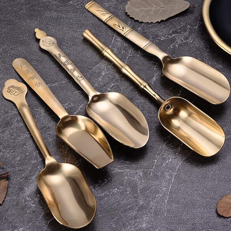 UK STOCK 1pc Retro Brass Tea Scoop Spoon Shovel Party Accessory Teaspoon Decor