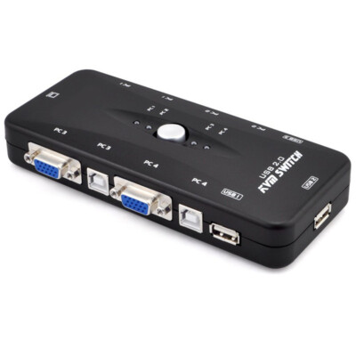 USB 2.0 KVM Switch 4 Port For Mouse Keyboard HUB VGA Monitor Sharing