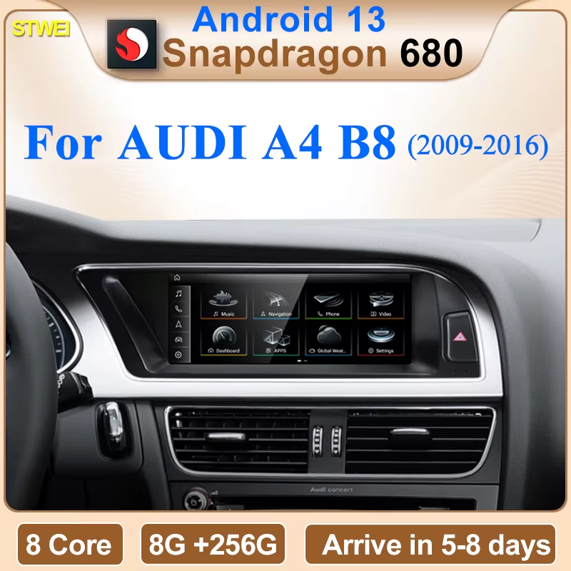 Qualcomm Snapdragon 680 6225 Silvery 2.4GHz Wireless CarPlay Auto For AUDI A4 B8