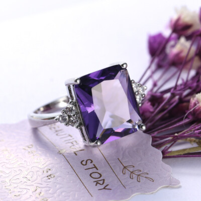 Square Purple Zircon Ring 925 Sterling Silver Rings Women Fashion Ring Size 6-10