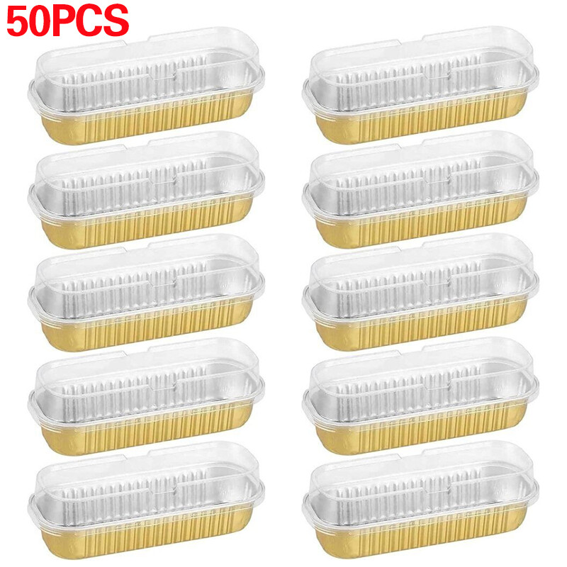 50x Mini Loaf Pans with Lids 200ml Loaf Baking Pan Aluminum Foil Tin
