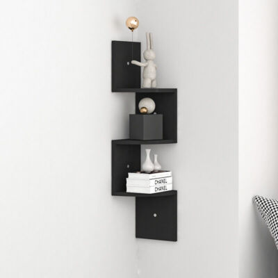 5-Tier Corner Shelves, Floating Corner Shelf, Wall Organizer Storage White Black