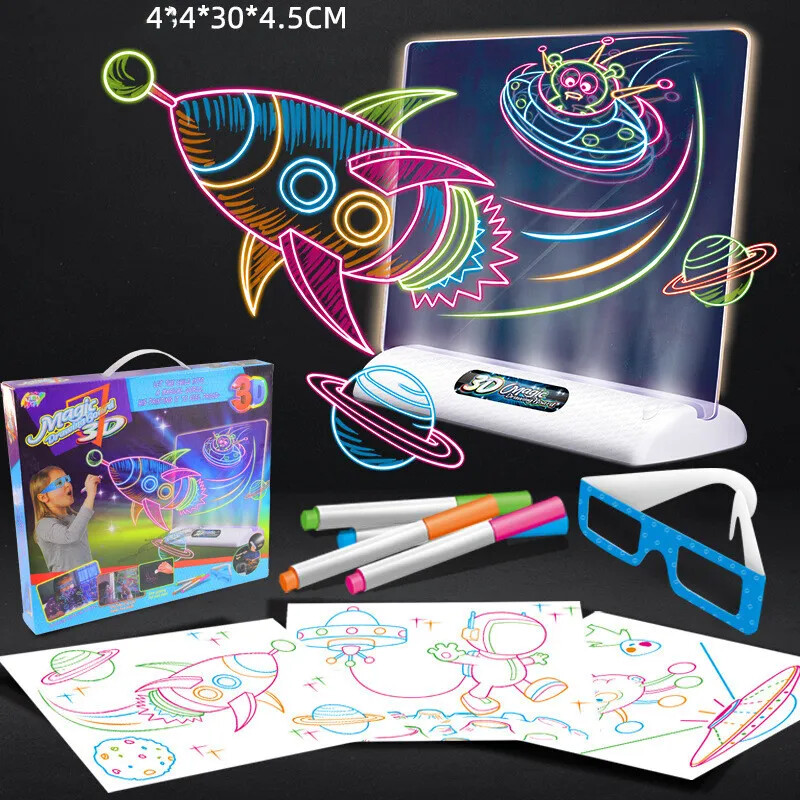 3D Magic Drawing Board Lavagna Con Pennarelli Occhiali 3D Per Bambini cir