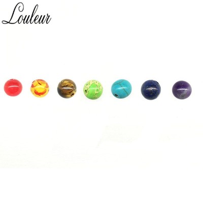 7 Chakra Stone Round Bead Tiger Eye Loose Spacer Beads DIY  Bracelet Charms 1Set
