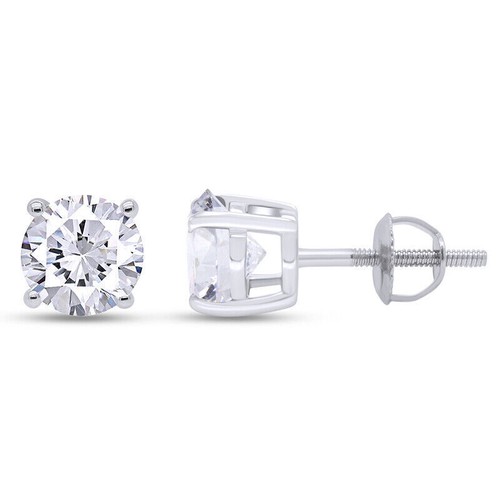 2 Ct GIA Authenticated F/VS Round Diamond Earrings Screw Back 14K WG Lab Grown