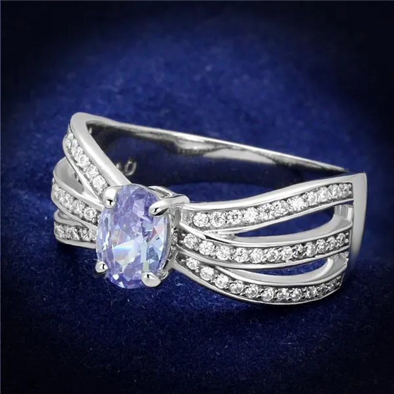 Women Rhodium 925 Sterling Silver Ring with AAA Grade CZ in Light Amethyst - Size 5