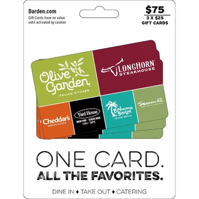 Darden Universal Gift Cards 3 X 25 eBay
