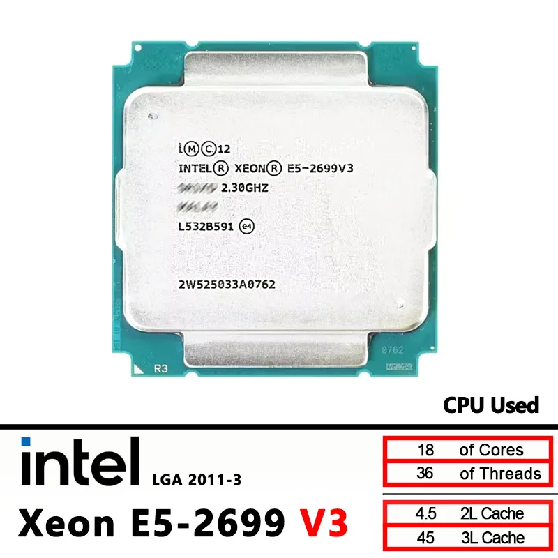 Processore Intel Xeon E5-2699 V3 2.30GHz 45M Cache CPU E5 2699V3 LGA 2011-3 145W