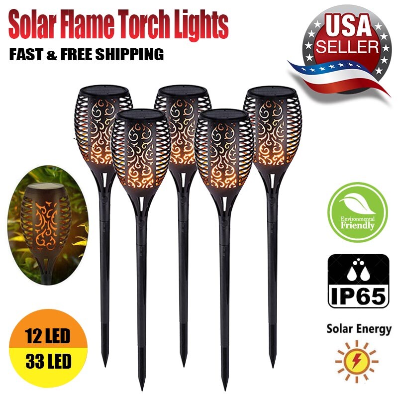 Flickering LED Solar Flame Torch Light Outdoor Garden Yard L