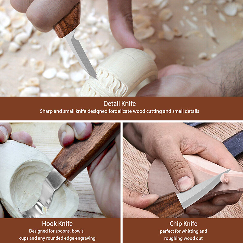 10Pcs Wood Carving Knives Set Woodworking Spoon Kit Whittling Carpenter Tools