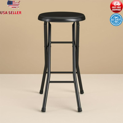 Black Folding Metal Stool W/ Padded Multi-Purpose Lightweight & Portable 200 Lb