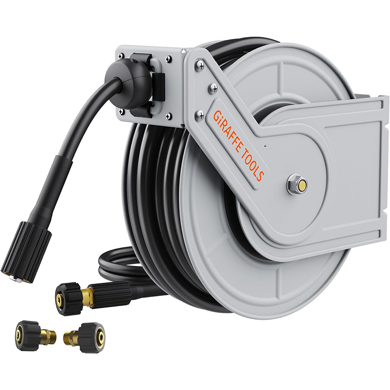 Giraffe Tools Retractable Pressure Washer Hose Reel, 60ft x 1/4" Power, 4000PSI