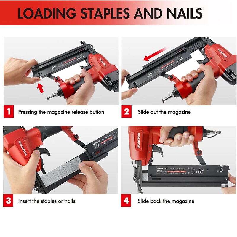 WORKPRO Pneumatic Brad Nailer 18 GA 2 in 1 Nail Gun Crown Stapler 300pcs Staples
