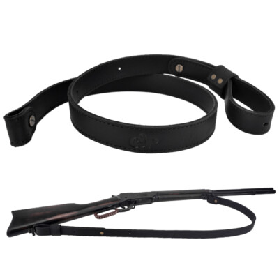 Black Leather Gun Sling Shoulder Strap for Rifle Shotgun 1'' Wide Cowboy Hunting