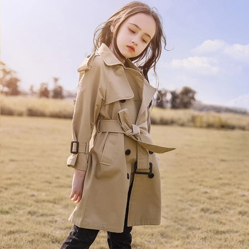 4-13 Years Teen Girls Long Trench Coats Fashion Windbreaker
