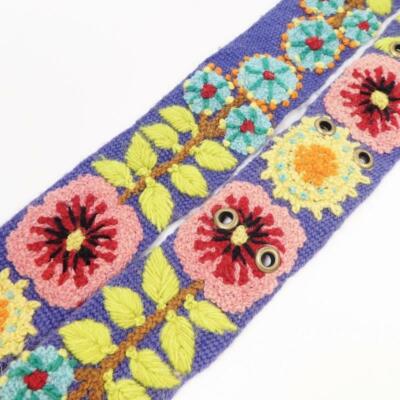 Jenny Krauss Flowers and Sprigs Embroidered Wool Belt Handmade in Peru S M L