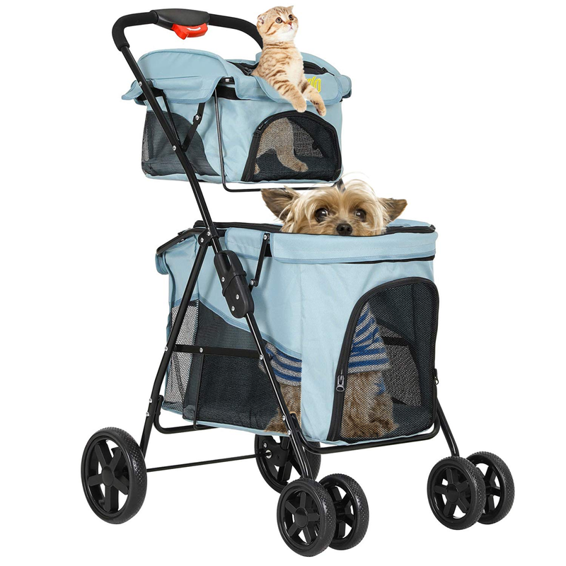 Folding 4 Wheel Double Dog Stroller Pet ...