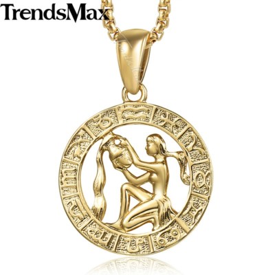 12 Zodiac Sign Constellation Pendant Necklace 18-24'' Gold Filled Box Link Chain