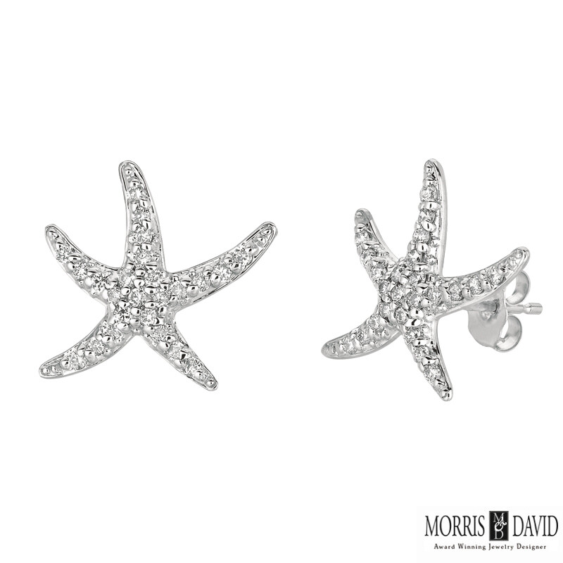 Pre-owned Morris 0.50 Carat Natural Diamond Starfish Earrings Si 14k White Gold