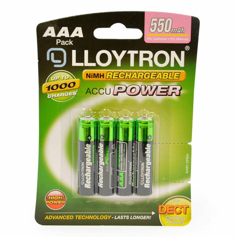 CLEARANCE - Lloytron AAA 550mAh NiMH Rechargeable Batteries 4 Pack