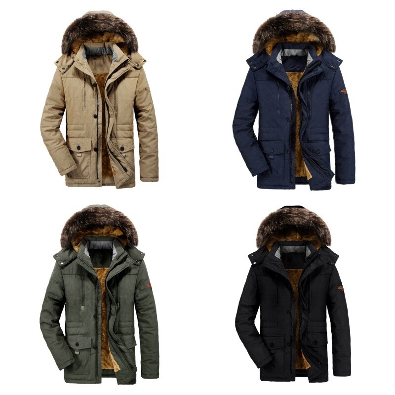 Herren Baumwolle Gefütterter Parka Mantel Kapuze Puffer Jacken Übergröße Winter