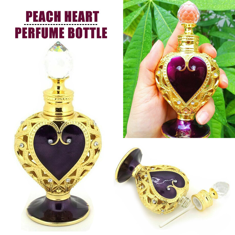 Perfume Glass Bottle Refillable Crystal Antique Metal Vintage Empty Gift B