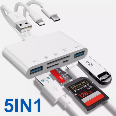 5 in 1 Memory Card Reader USB 3.0 OTG Adapter SD Card Reader For iPhone/Samsung