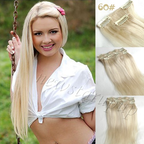 7pcs Set 60 Platinum Blonde Clip In Full Head 100 Remy Human