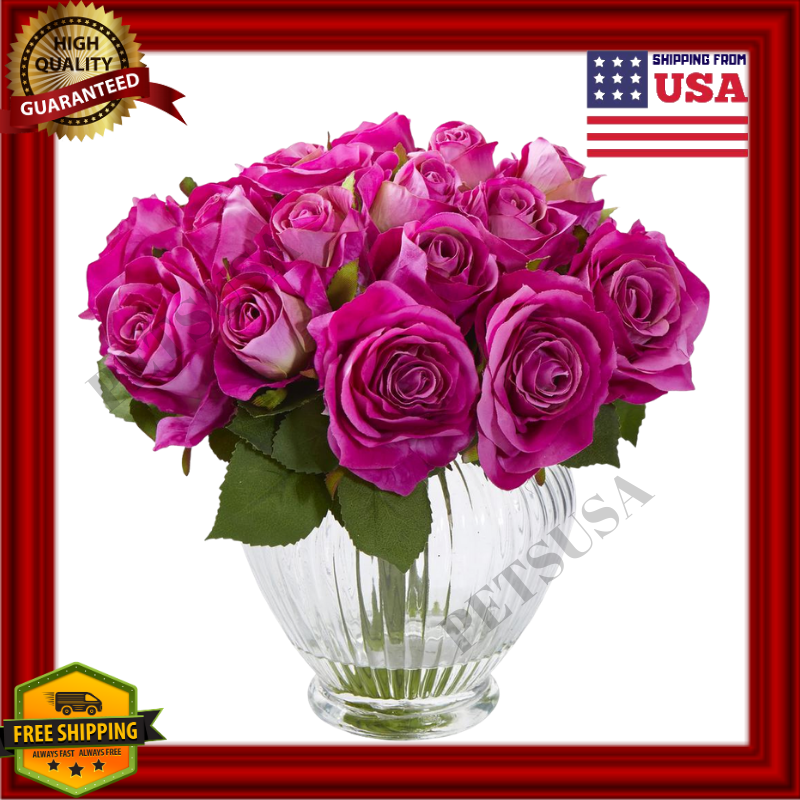 Bouquet Of Roses In A Glass Vase Valentines Floral Arrangement