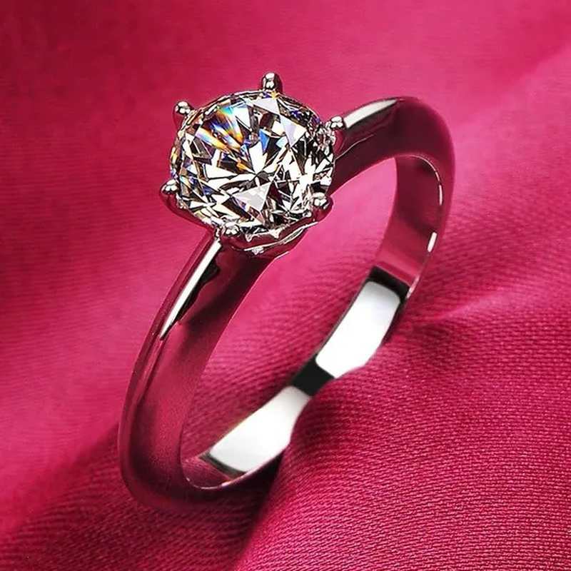 Forever Fade Platinum Ring Women'S High Quality Zircon Ring Original Tibetan Silver Wedding Ring Six Claw Ring Women'S Temperament Simple Simulation Six Claw Diamond Ring Opening 6Mm Adjustable