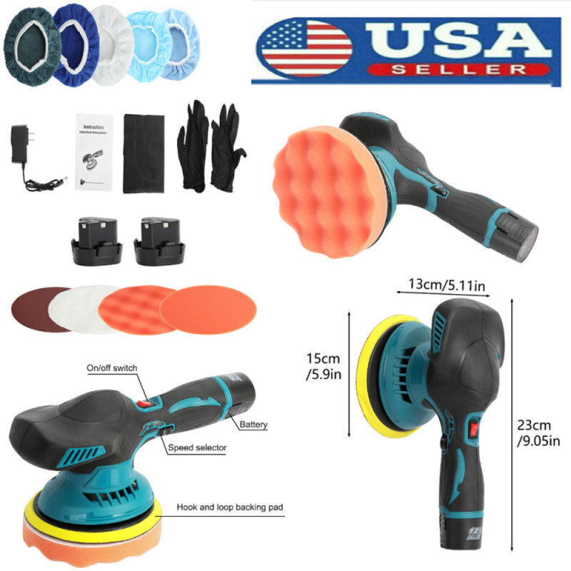 Car Polisher Buffer Machine Cordless with 2PCS Battery Dual Action Polishing 6