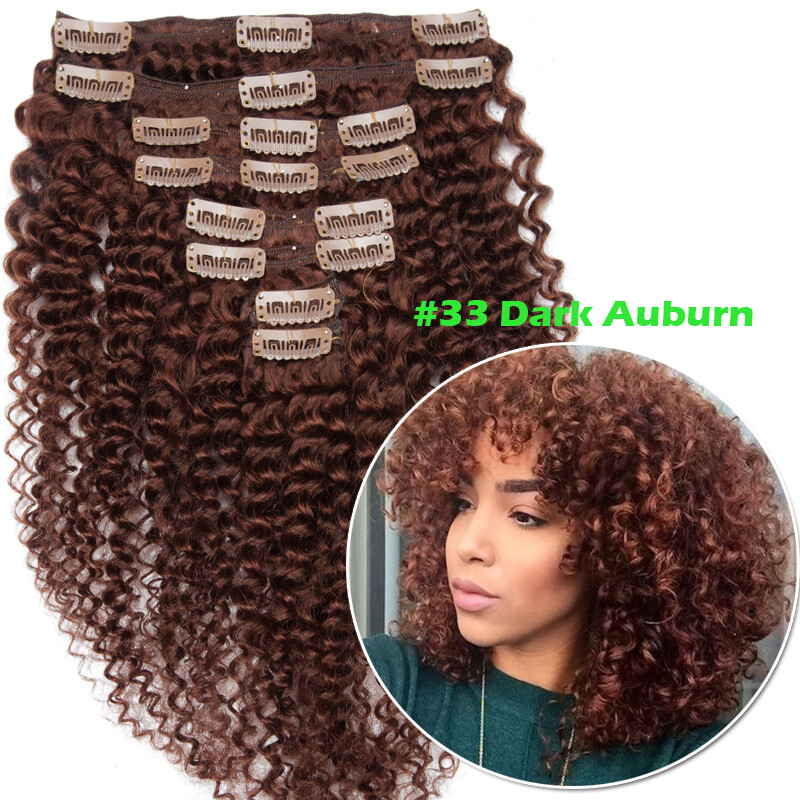 Any Color Clip in Afro Kinky Curly Virgin Human Hair Extensions Thick Full Head
