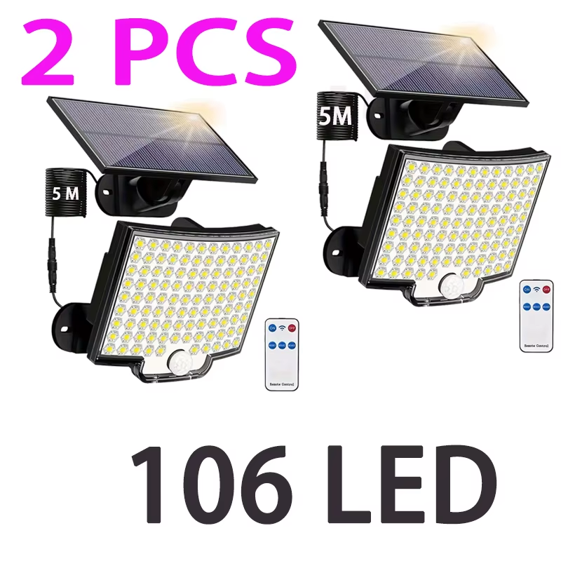 106LED Solar Outdoor Lights Motion Sensor Remote Wall Flood Lamp Security Waterp
