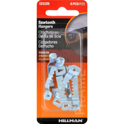 Hillman 121126 Zinc Push-In Mount Self-Leveling Sawtooth Hanger (Pack of 10)