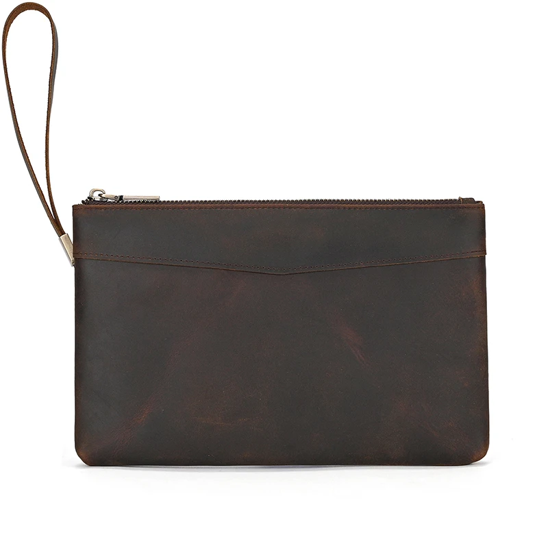Vintage Genuine Leather Handbag RFID Anti-Theft Hand Grab Bag Clutch File Bag