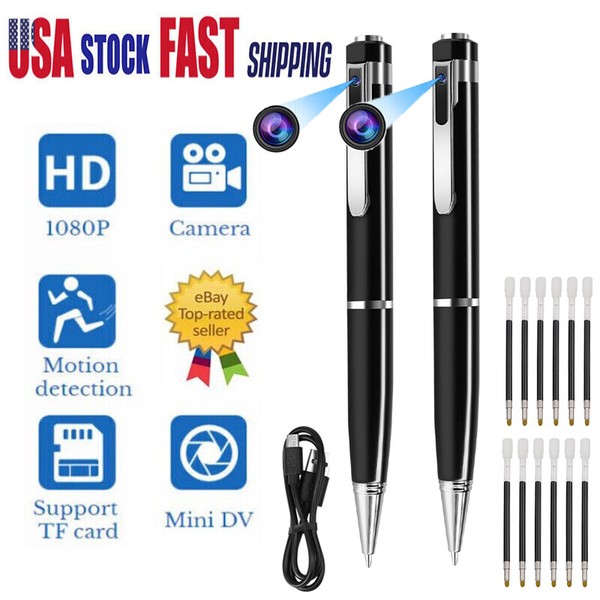 2PCS Hidden Cam Pocket Pen Camera 1080P HD Mini Body Video Recorder DVR Security