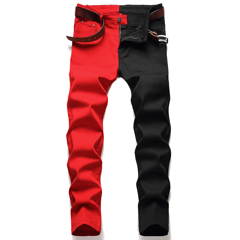 Herren Slim Zweiton Splice Denim-Hose Gerades Bein Jeans Freizeithose Taschen
