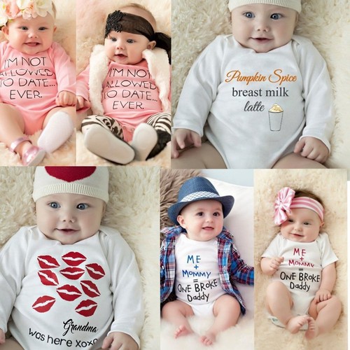 Newborn Infant Baby Boy Girl Funny Words Romper Clothes Outfit